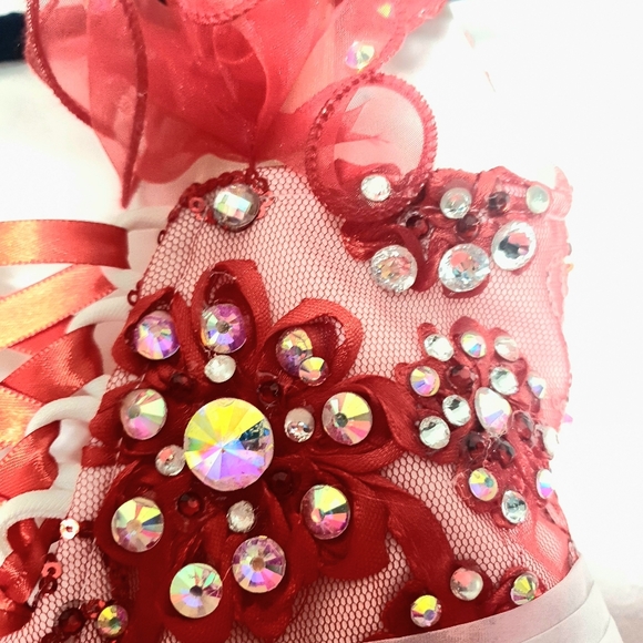 Red White Cupcake Glitz Pageant Dress with Bow and Bloomers - Picture 9 of 11